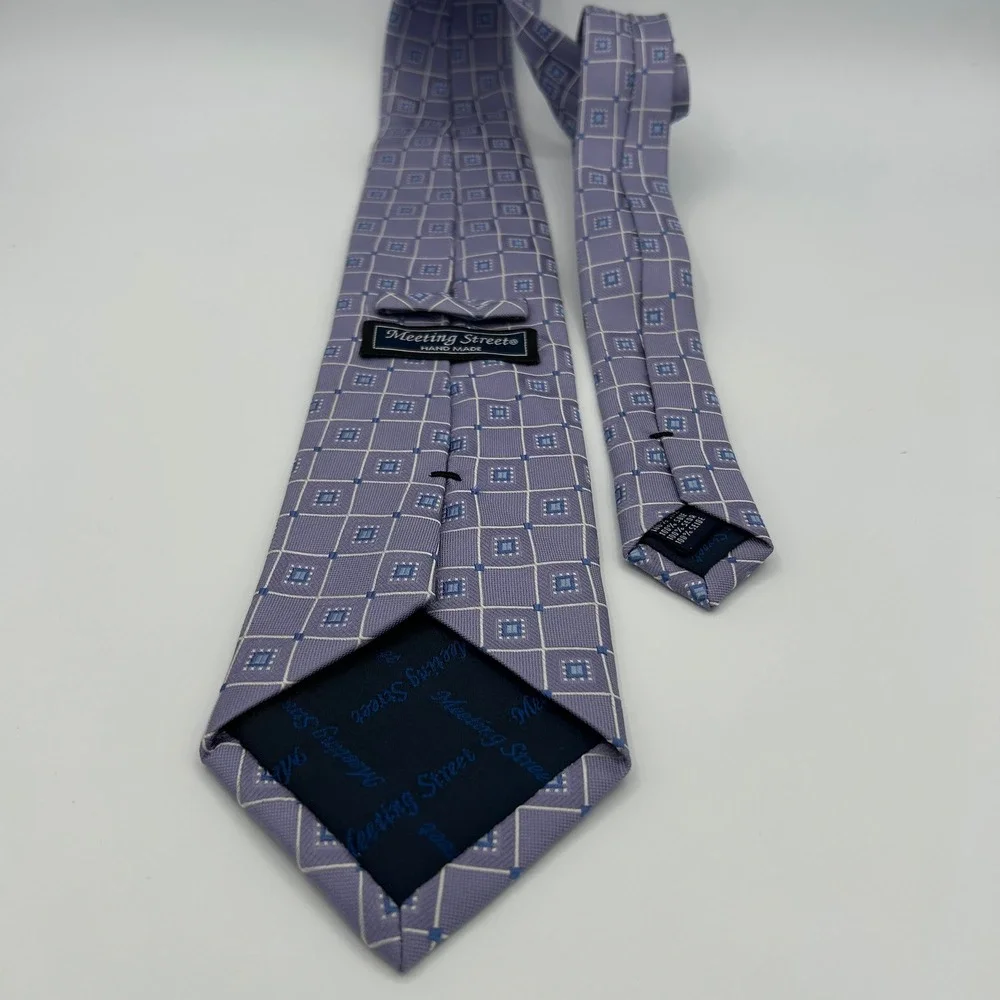 Meeting Street Necktie Geometric Mens OS Lavender 100% Silk Business Classic